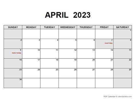 Apr 2023 Calendar Printable Free