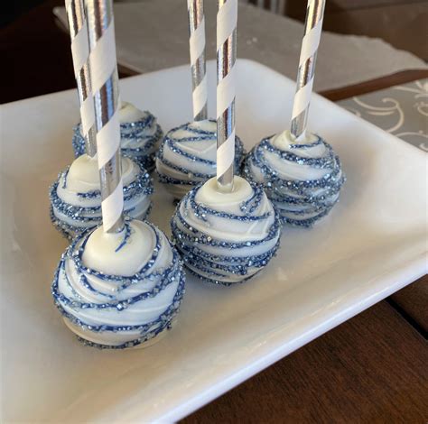 Navy Blue And Silver Cake Pops Birthday Party Cake Pops Custom Etsy