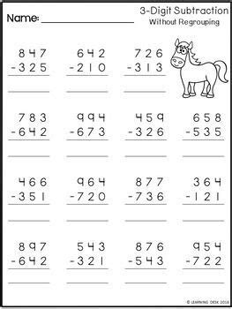 3 Digit Subtraction Without Regrouping Worksheets | 3rd grade math