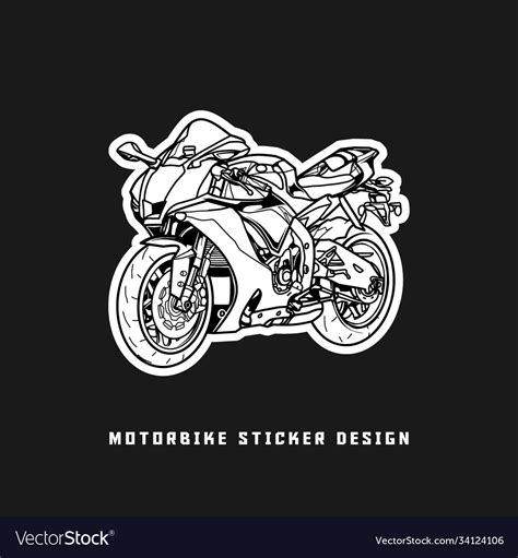 Super Motorbike Sticker Design Black And White Vector Image