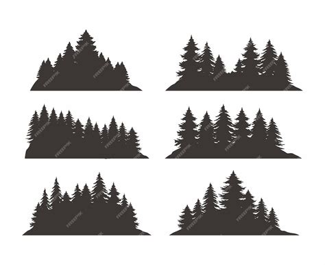 Premium Vector Vintage Pine Tree Mountain Forest Silhouette Set Black