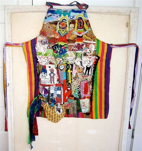 Wearable Folk Art Collage Apron Altered Fabric Assemblage Etsy