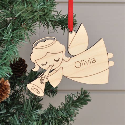 Classic Wooden Angel Ornament Personalized Name Babys