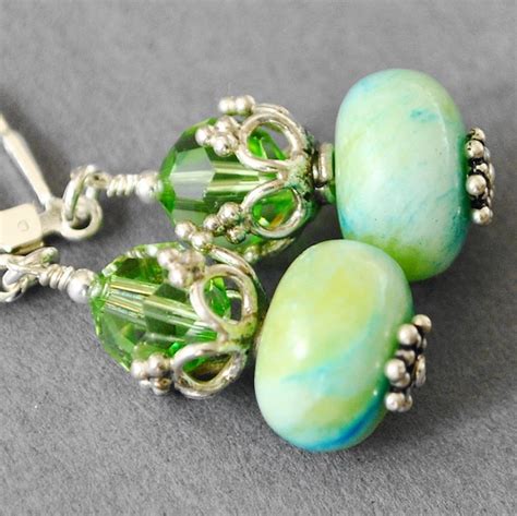 Items Similar To Green Blue Earrings Lime Green Turquoise Blue