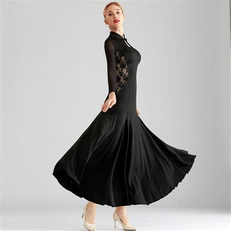 Black Lace Ballroom Dance Dress For Women Stage Performance Ballrom