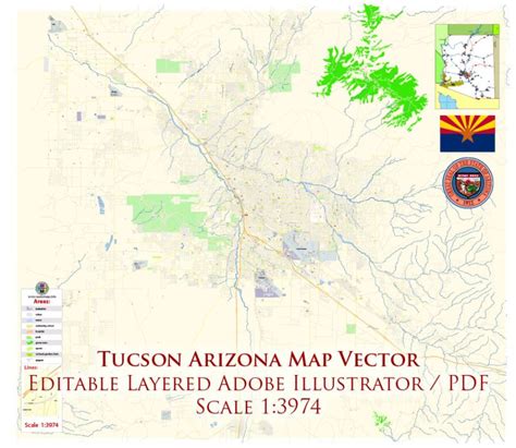 Tucson Arizona Us Map Vector Exact City Plan High Detailed Street Map