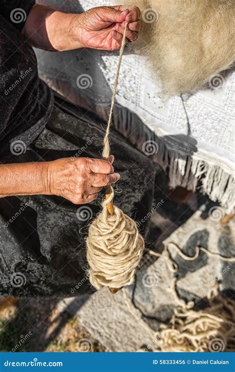 Spinning Of Linen Fibers Manually Stock Photo Image Of Linen Hands