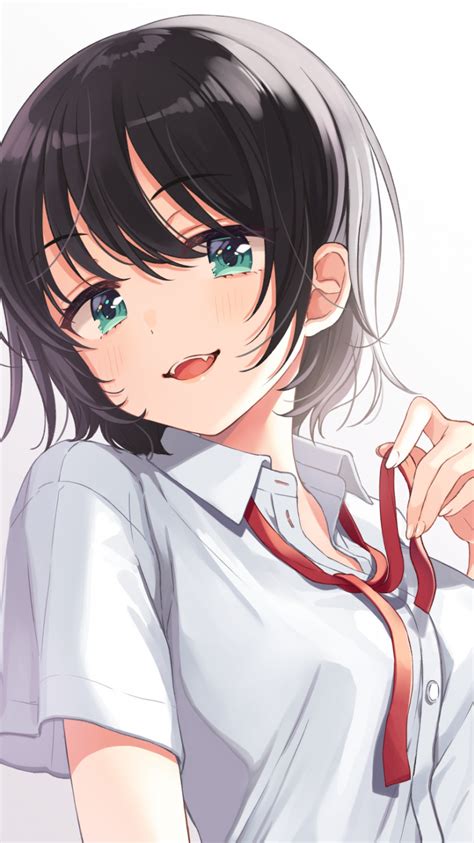 Download 750x1334 Wallpaper White Shirt Hot Dark Hair Anime Girl
