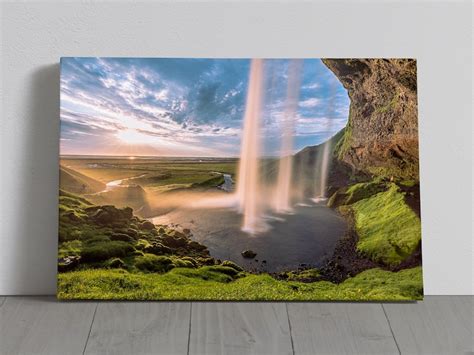 Iceland Photography Seljalandsfoss Waterfall Canvas Metal Paper Print