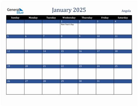 January 2025 Angola Holiday Calendar