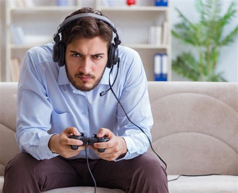 Student Gamer Playing Games At Home Stock Image Image Of Online Male