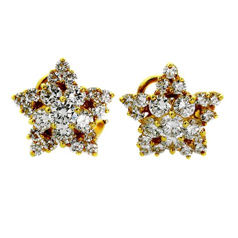 Tiffany Star Diamond Gold Earrings Opulent Jewelers