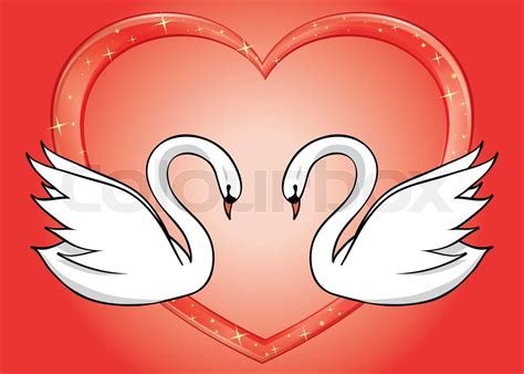White Swans And Red Heart Vector Card Stock Vector Colourbox