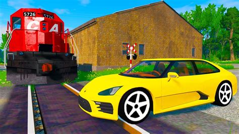 Railway Crossing Trains Vs Cars Crashes Beamng Drive Gameplay Youtube
