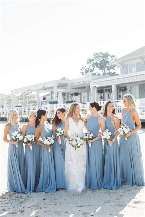 Dusty Blue Halter Bridesmaid Dresses Weddings Wedding Blueweddings