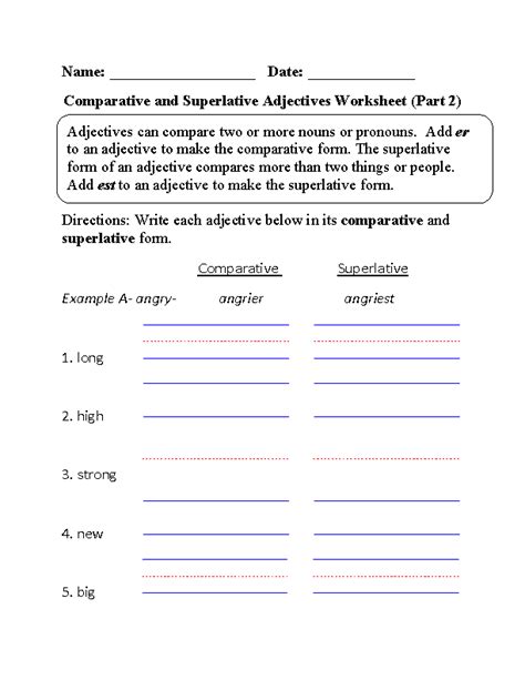 Comparative And Superlative Adjectives Worksheets Comparative And