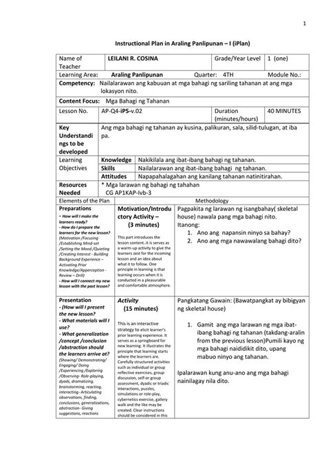 Detailed Lesson Plan In Filipino Lesson Plan In Filipino Lesson Plan