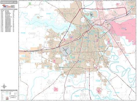 Shreveport Louisiana Zip Code Wall Map Premium Style By Marketmaps