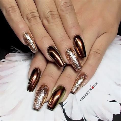 Bronze Nails By Cherry Nails Spa Mix And Match Chrome And Glitter For