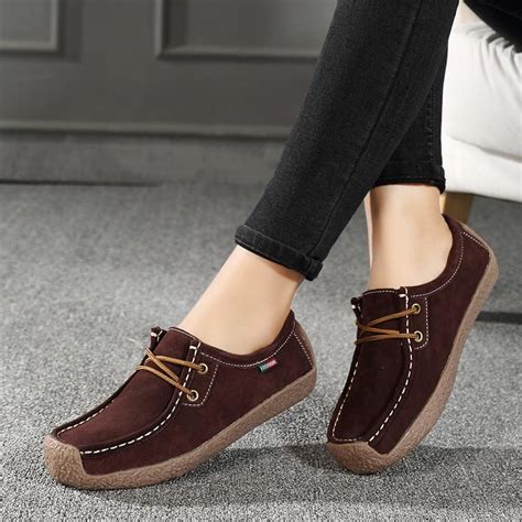 Pinsen Brand Comfortable 2019 Loafers Women Suede Leather Flat Platform