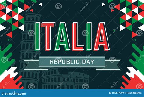 Republic Day Of Italia Or Italy Banner With Geometric Cultural Icons