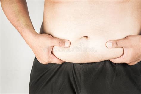 Overweight Man Body With Hands Touching Belly Fat Stock Photo Image
