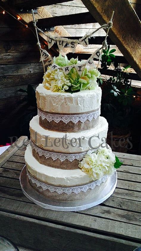 Rustic Burlap And Lace Wedding Cake Lace Wedding Cake Wedding Cakes
