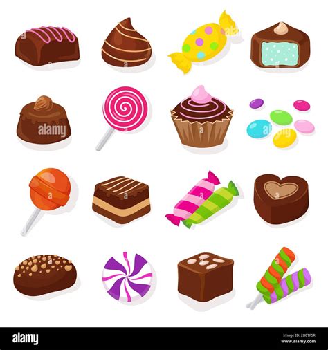 Cartoon Black Chocolate Sweet Candies And Lollipops Vector Set Sweet