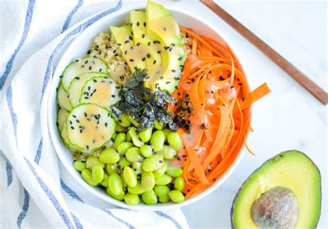 Vegan Sushi Quinoa Bowl With Miso Dressing Greenletes