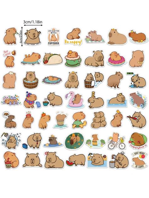 50pcs Cartoon Capybara Graffiti Stickers Shein Usa
