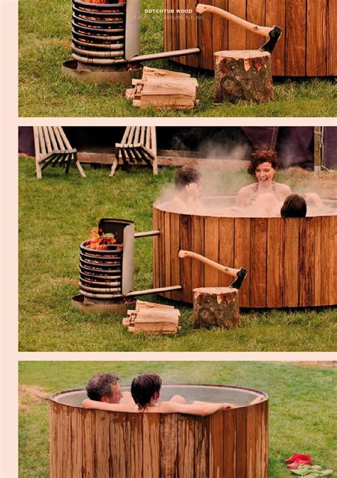 Two People Sitting In A Wooden Hot Tub