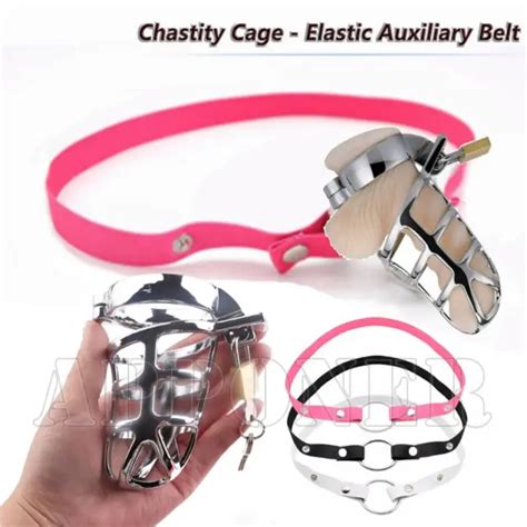 METAL MALE CHASTITY Bird Cage Lockable Bondage Elastic Band Auxiliary