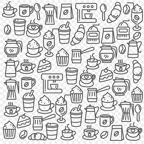 Set Of Hand Drawn Coffee Doodle Vector Illustration With Cute Design