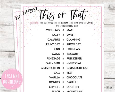 Printable Adult Birthday Party Games