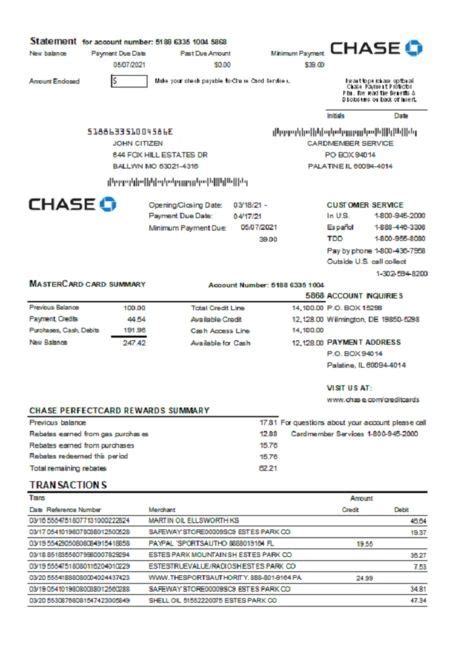 Usa Chase Bank Mastercard Card Statement Template In Xls And Pdf Fil
