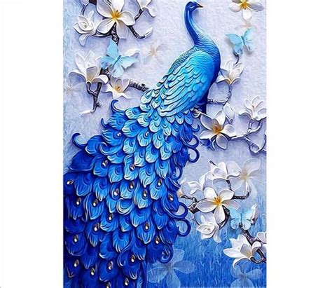 Blue Peacock Full Squareround Drill 5d Diy Diamond Painting Etsy In
