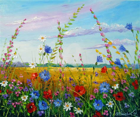 Field In Summer Flowers Painting By Olha Artmajeur
