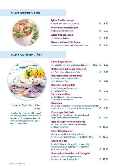 Ein Auszug Aus Unserer Seafood Speisekarte Neue Blums Fisch