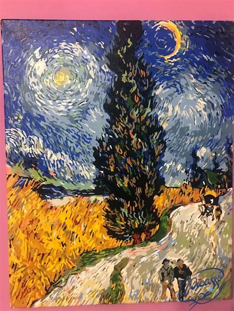 Droga z cyprysami i gwiazdą Van Gogh 40x50 Obraz do namalowania