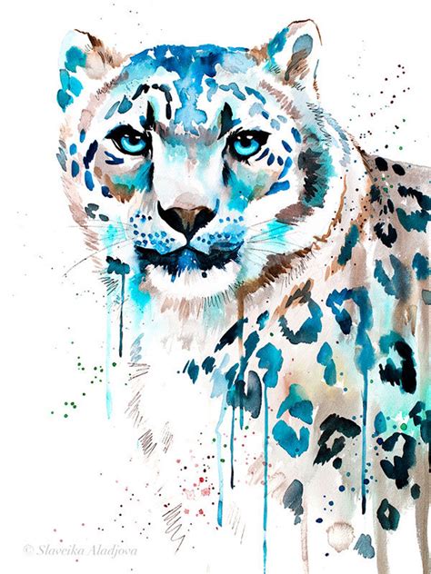 Snow Leopard Watercolor Painting Print By Slaveika Aladjova Etsy