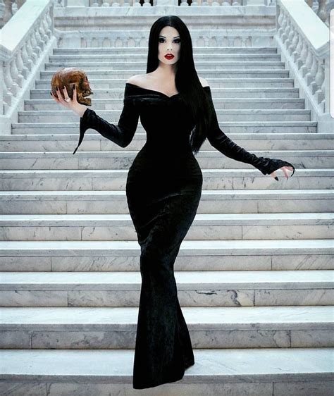 Morticia Addams Inspired Long Sleeve Off The Shoulder Floor Etsy Dress Halloween Costume