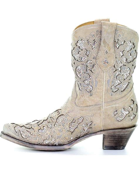 Corral White Glitter Inlay And Crystals Ankle Boot Style A3550
