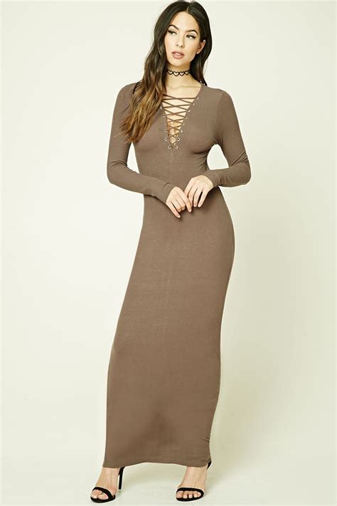 A Ribbed Knit Maxi Dress Featuring A V Neckline With A Strappy Front