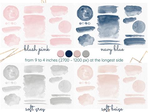 Blush Pink Navy Washes Clipart Watercolor Washes Clipart Etsy