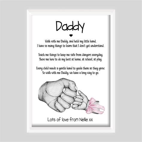 Daddy Baby Boy Girl Poem T Personalised Print Hands Fist Bows Father
