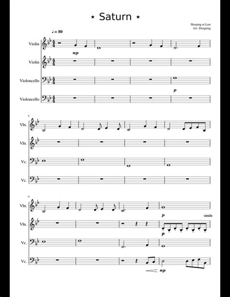 saturn sleeping at last sheet music for violin cello download free in pdf or midi