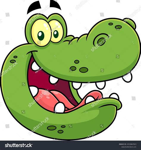Happy Crocodile Face Cartoon Character Raster Stock Illustration