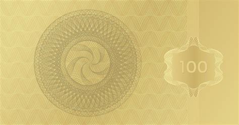 Golden Banknote Template 100 With Guilloche Pattern Watermarks Border