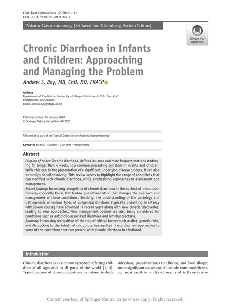 Chronic Diarrhoea In Infants And Children Approaching And Managing The
