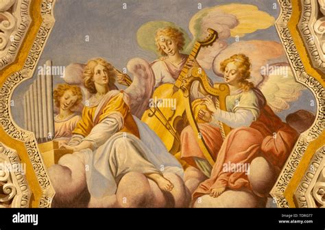 OSSUCCIO, ITALY - MAY 8, 2015: The baroque fresco choir of angels with